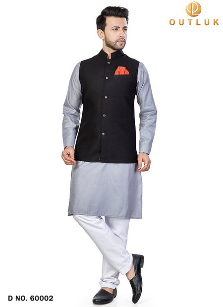 Black Colour Outluk Vol 60 New Festive Wear Kurta Pajama With Jacket Mens Collection 60002